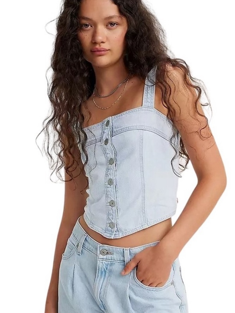 Levi's Light Wash Denim Button-Front Crop Tank
